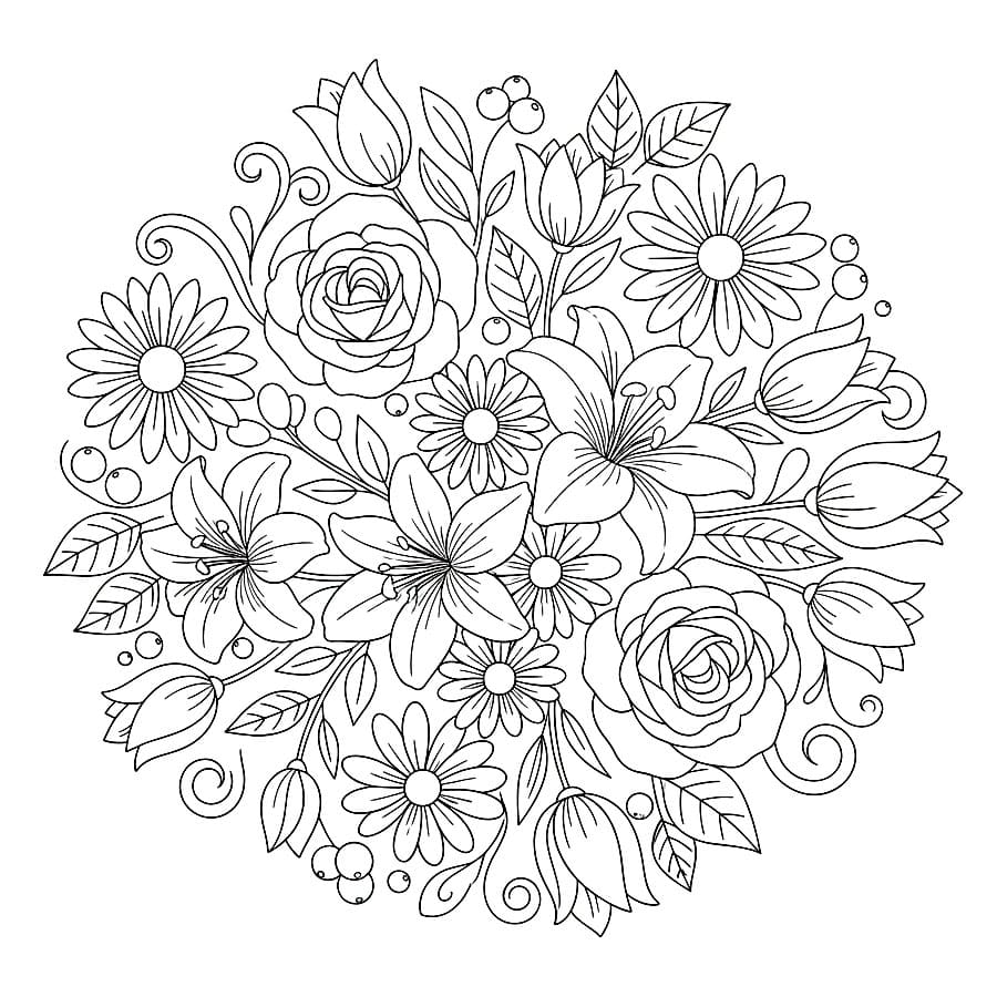 Mazzo di Fiori Sereno da colorare