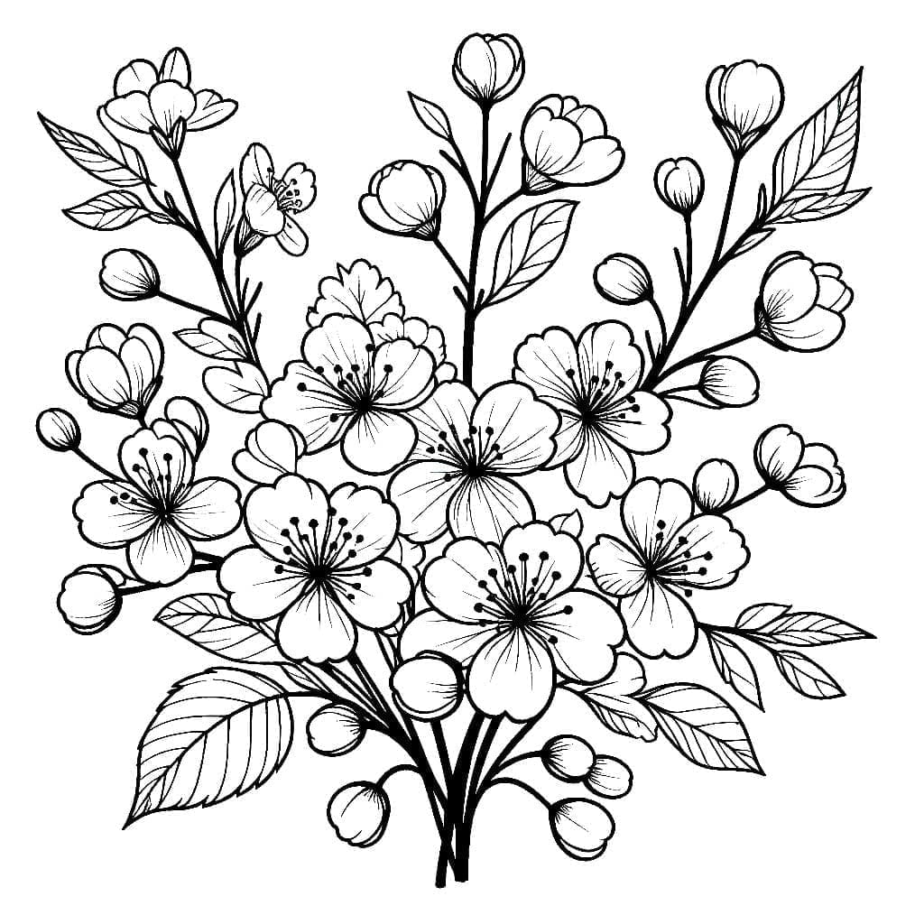 Mazzo di Fiori di ciliegio da colorare