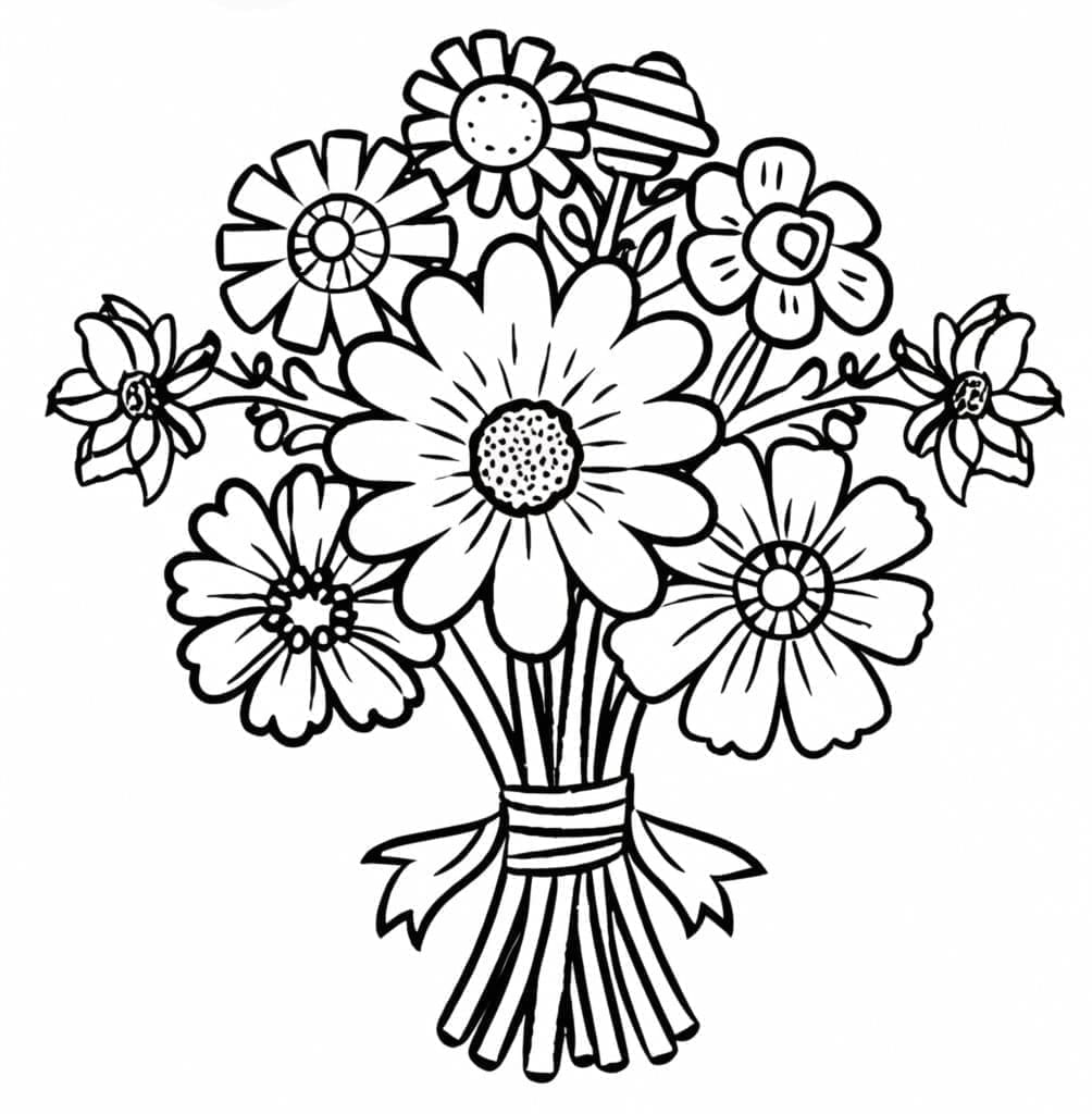 Mazzo di Fiori gratis da colorare