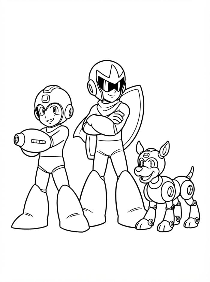 Mega Man, Proto Man e Rush da colorare