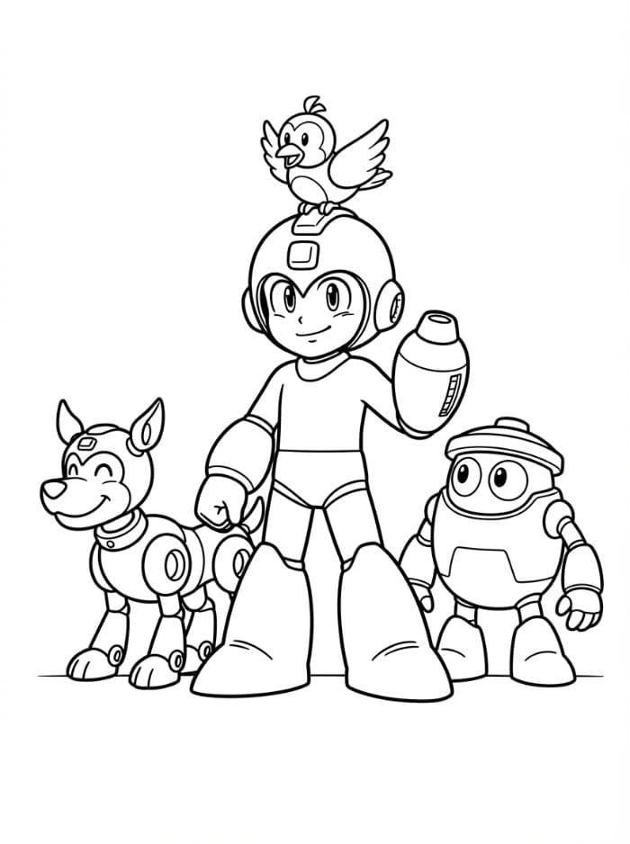 Mega Man, Rush, Beat ed Eddie da colorare