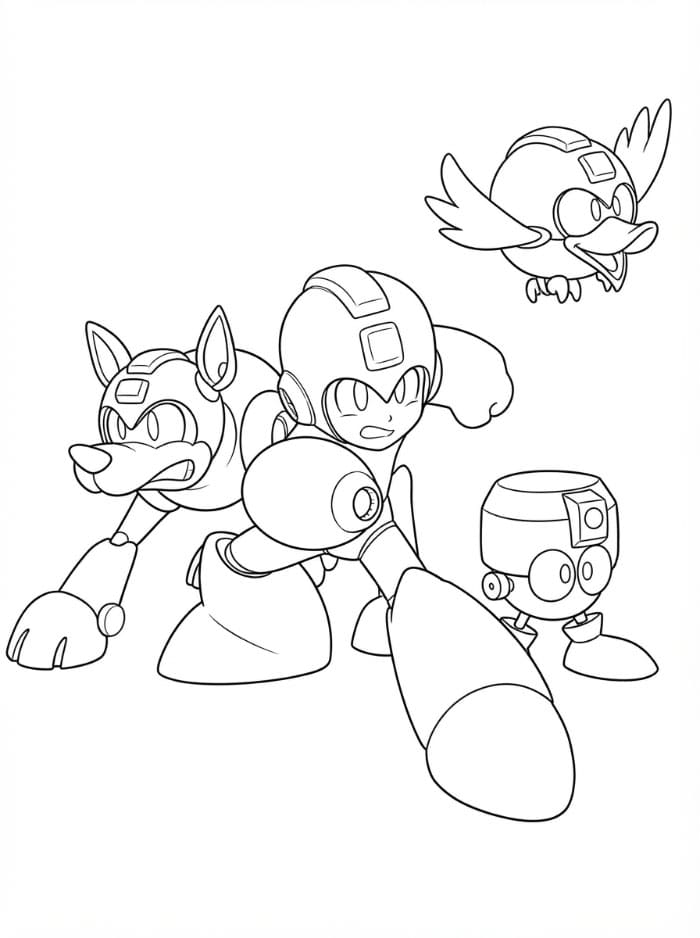 Mega Man, Rush, Eddie e Beat da colorare