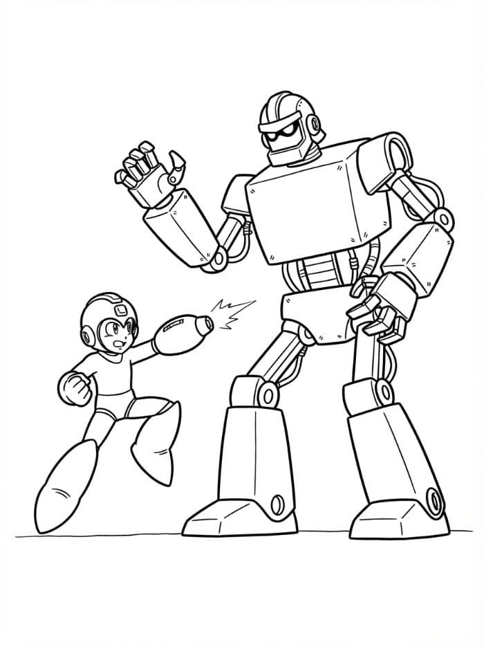 Mega Man combatte robot gigante da colorare