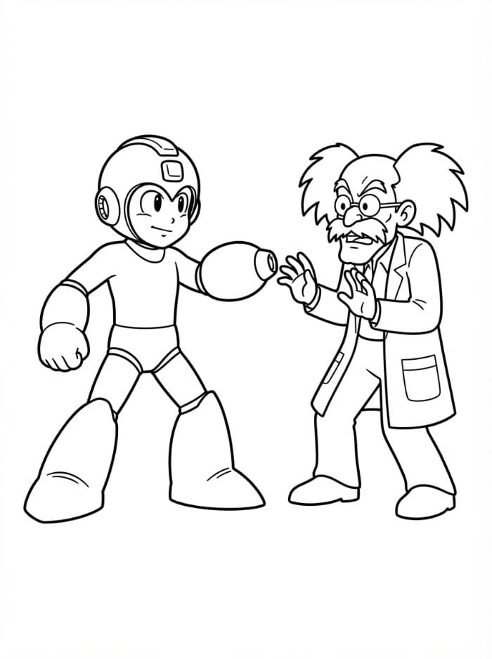 Mega Man di fronte al Dr. Wily da colorare