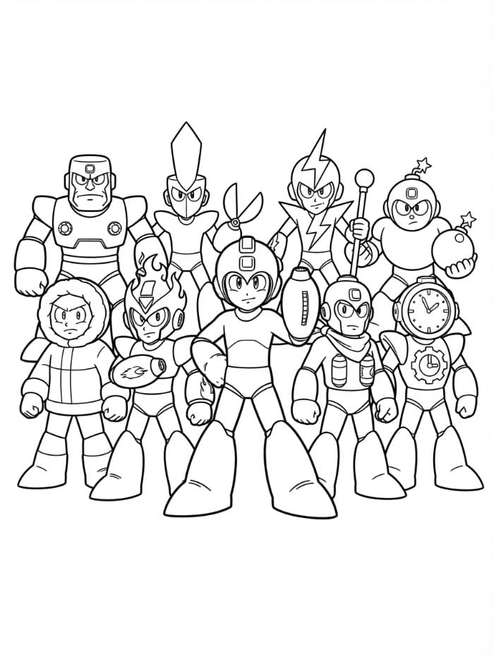 Mega Man e i Robot Master da colorare