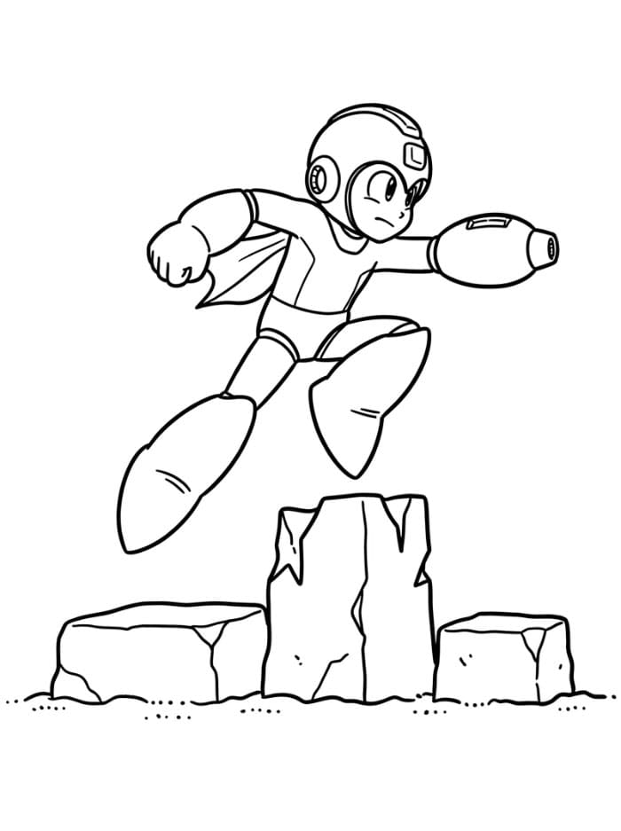 Mega Man salta oltre gli ostacoli da colorare