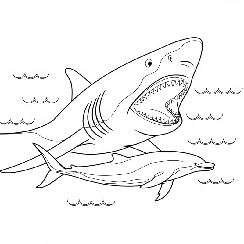 Megalodonte con delfino da colorare
