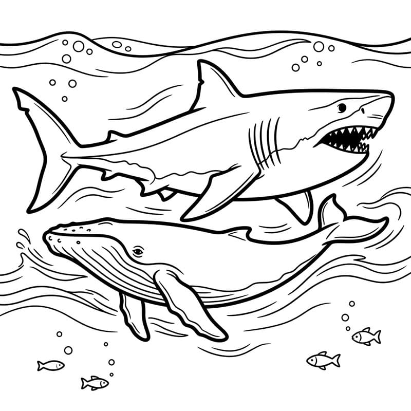 Megalodonte e balena da colorare
