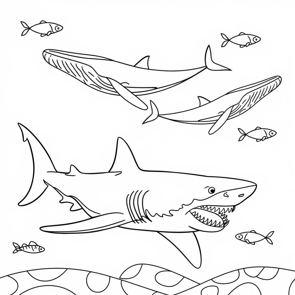 Megalodonte e balene da colorare