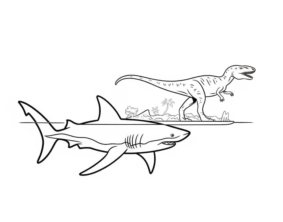 Megalodonte e dinosauro da colorare