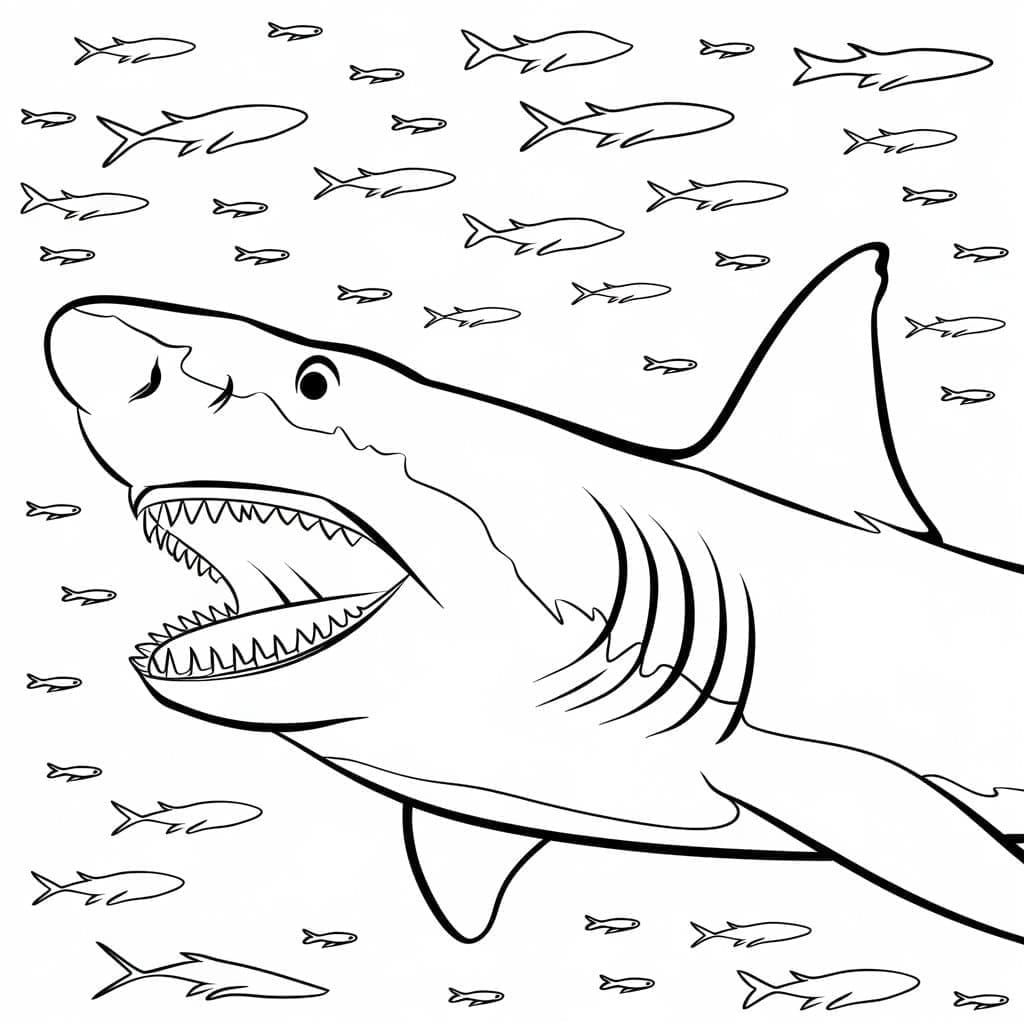 Megalodonte e pesci da colorare
