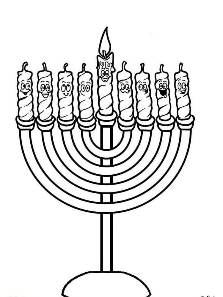 Menorah di Hanukkah facile da colorare