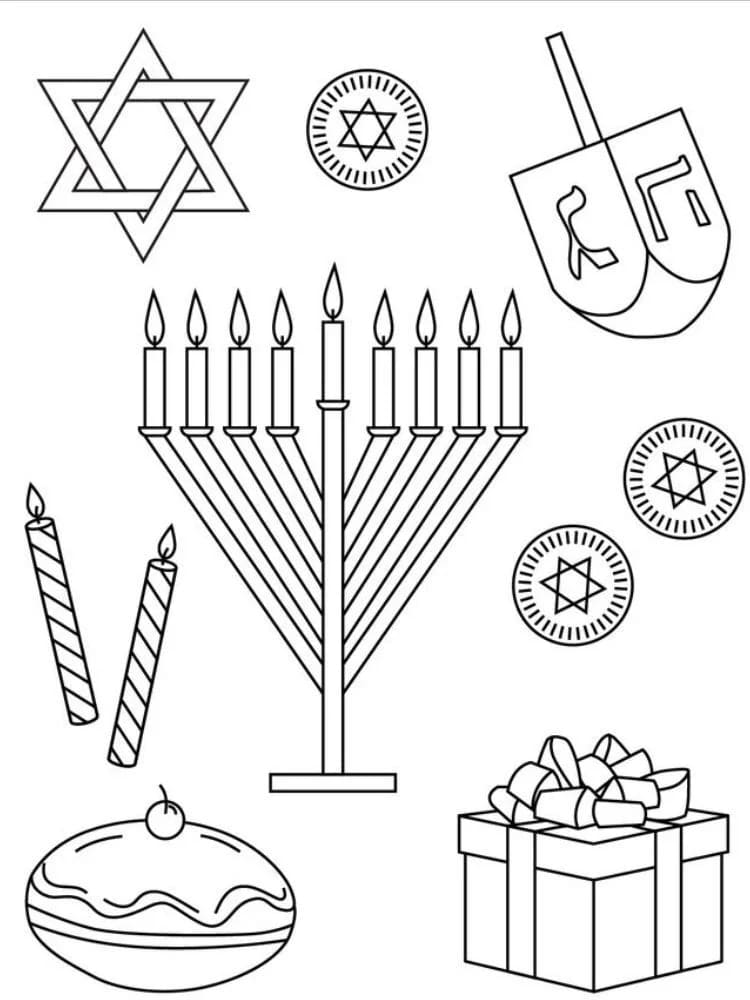 Menorah di Hanukkah gratuita da colorare