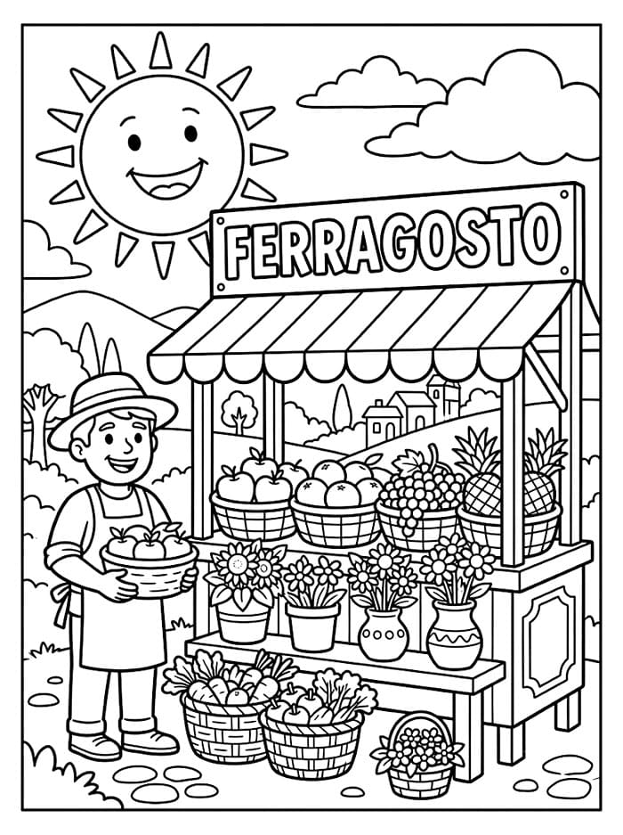 Mercato di Ferragosto da colorare