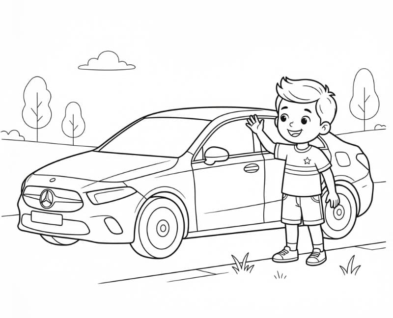 Mercedes e bambino da colorare