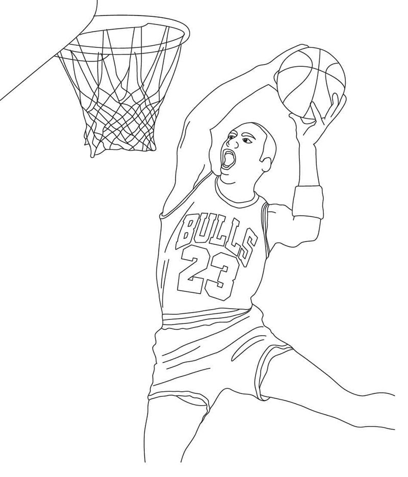 Michael Jordan schiaccia a canestro da colorare