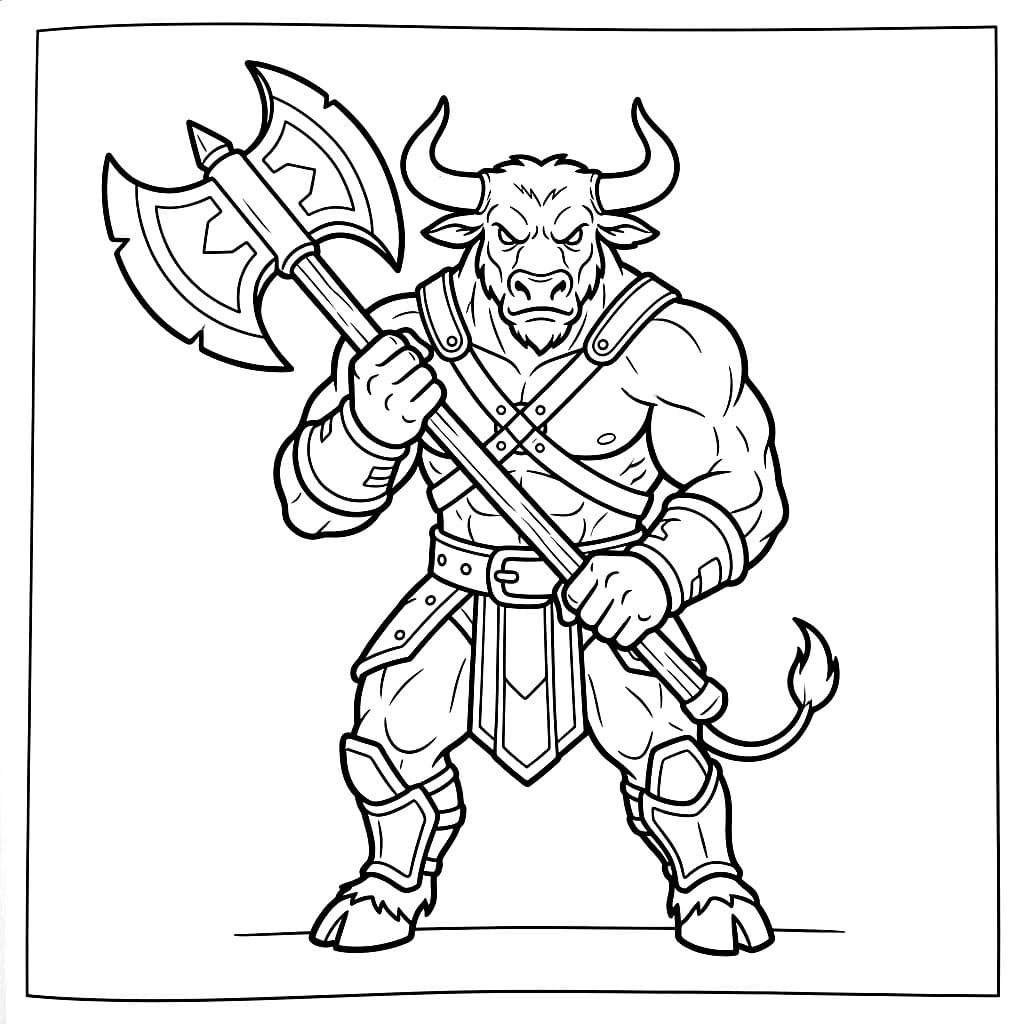 Minotauro con Ascia free da colorare