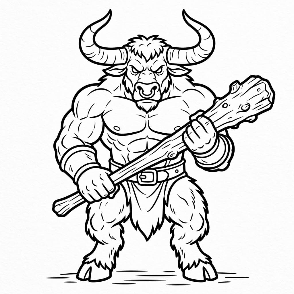 Minotauro con Mazza da colorare