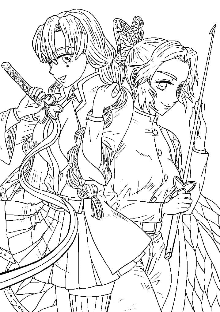 Mitsuri Kanroji e Shinobu Kochou da colorare