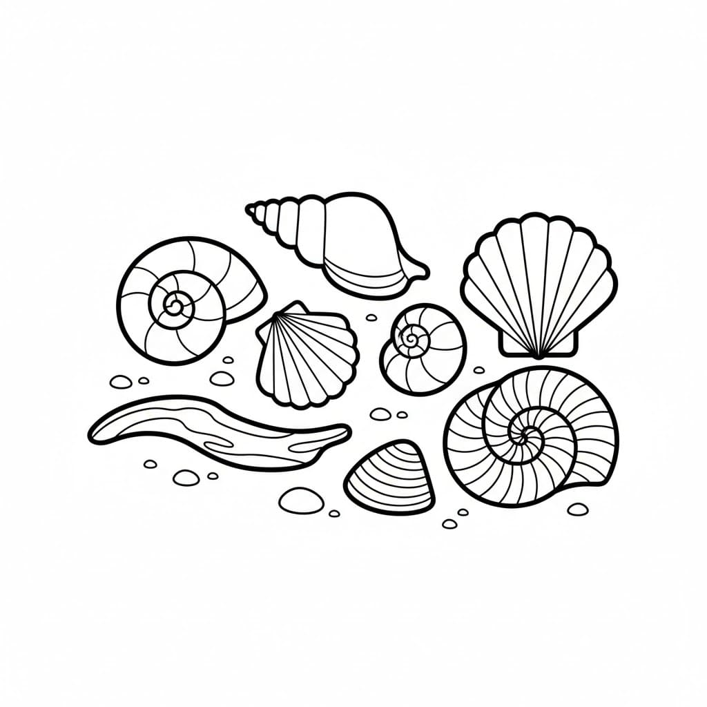 Molti tipi di conchiglie da colorare