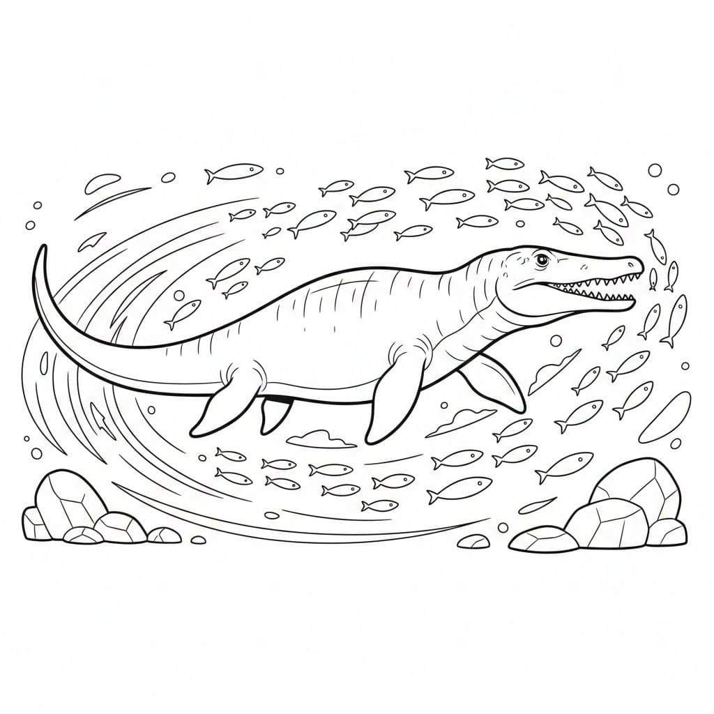 Mosasauro a caccia di pesci da colorare