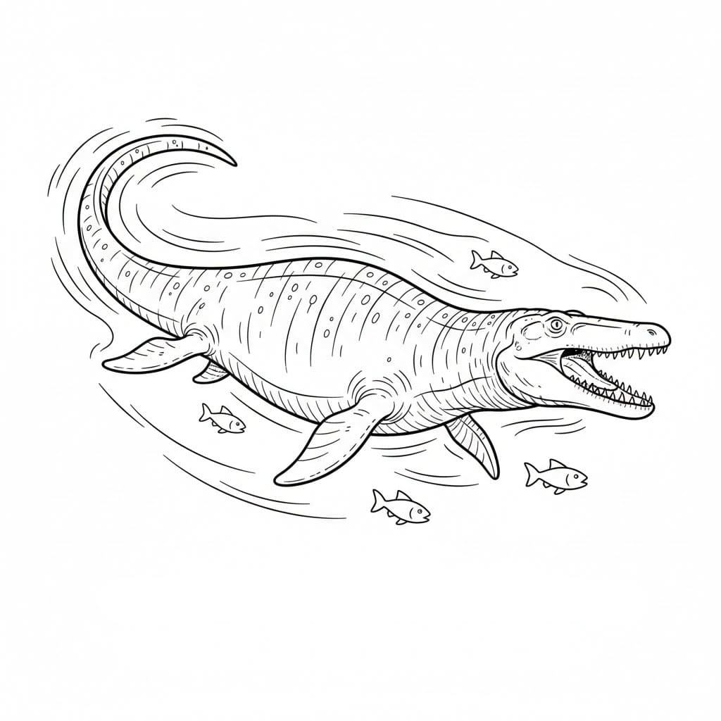 Mosasauro che nuota velocemente da colorare