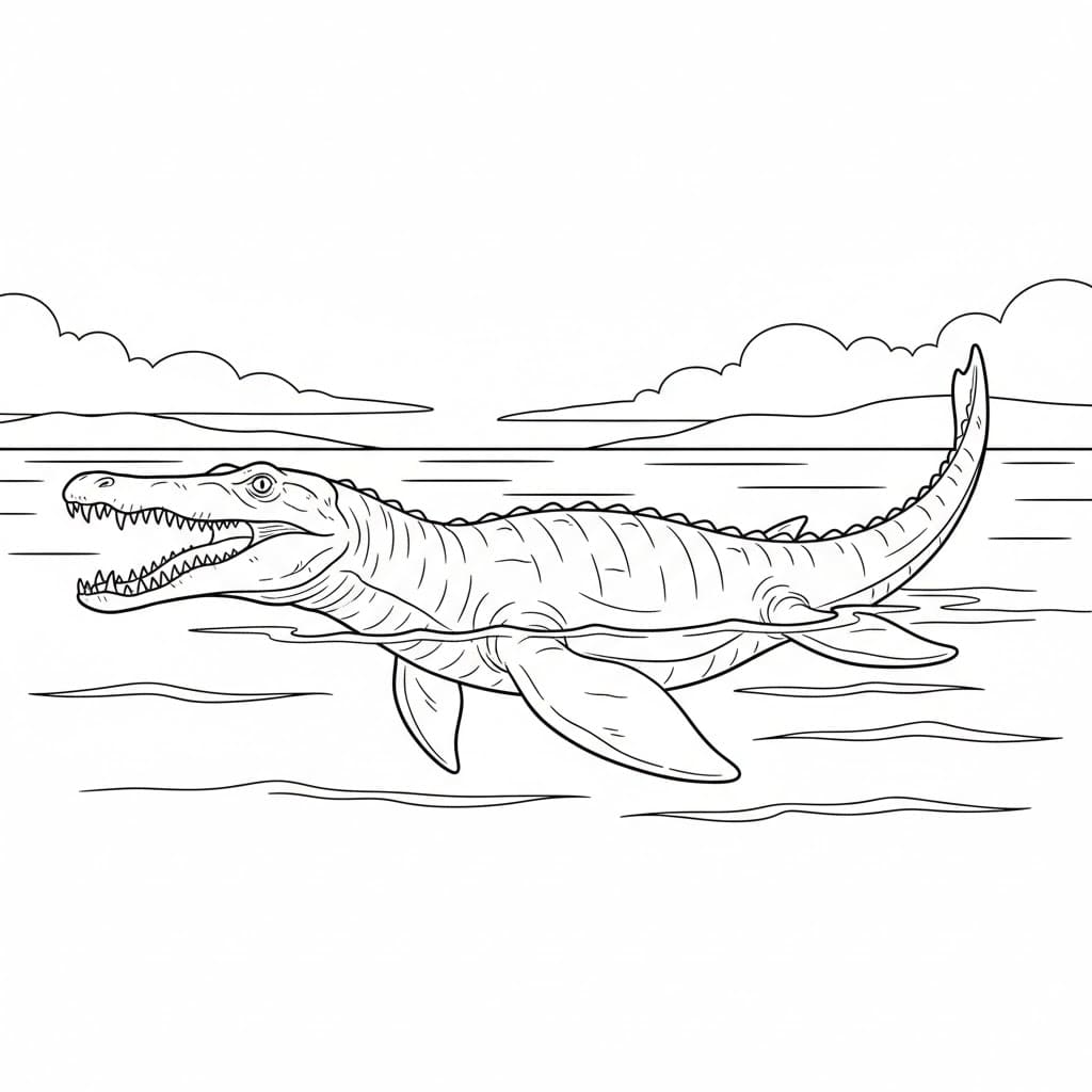 Mosasauro vicino alla superficie dell'acqua da colorare