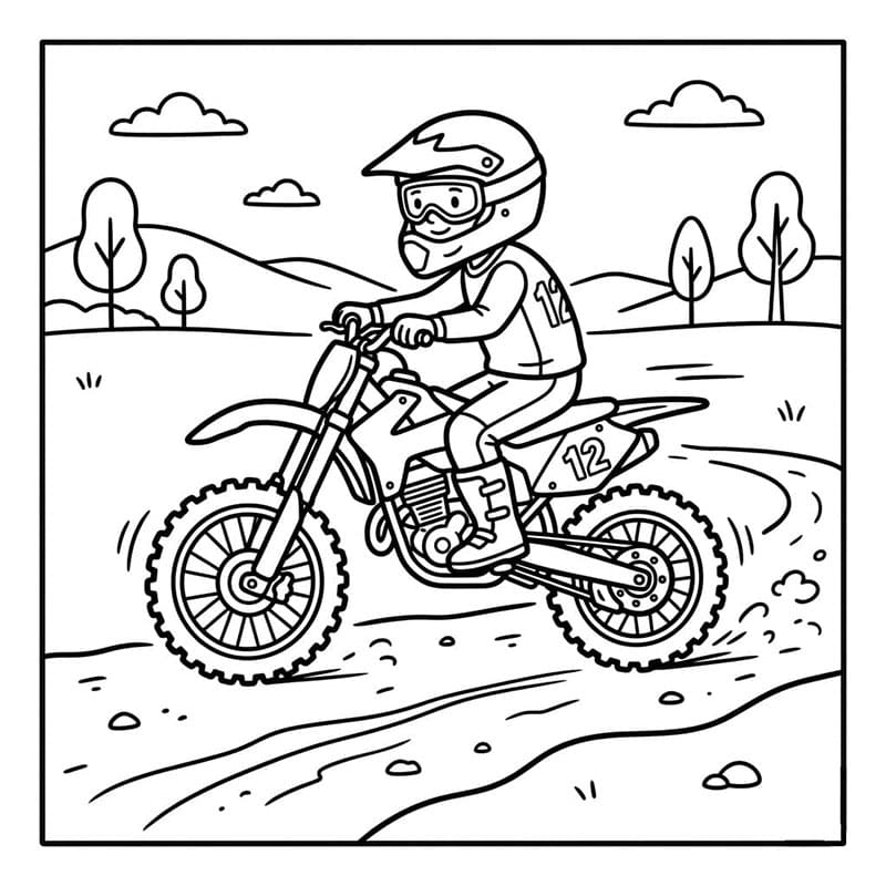 Motocross facile da guidare da colorare