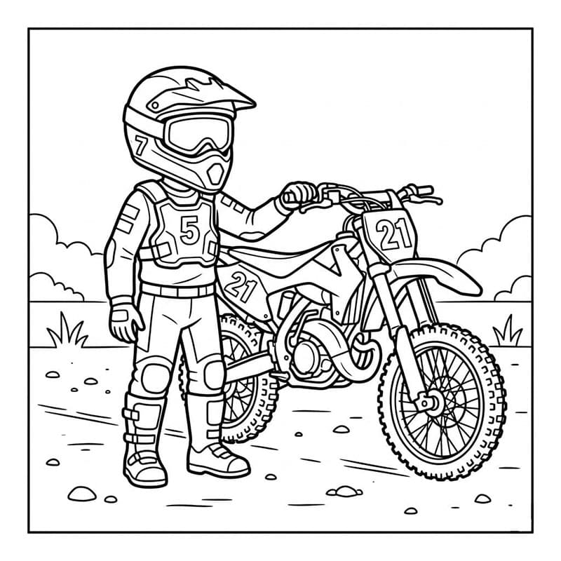 Motocross pronta per il pilota da colorare