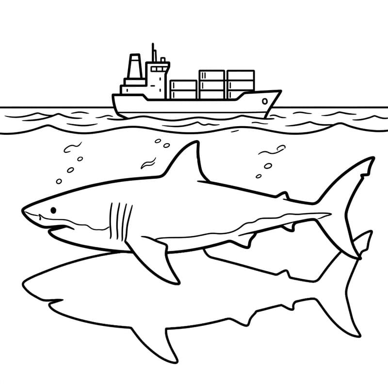 Nave ombra del Megalodonte da colorare