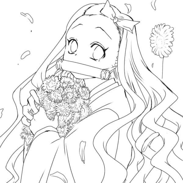 Nezuko con fiore da colorare