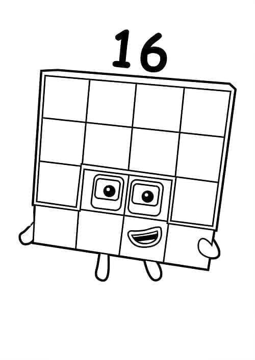 Numero 16 Numberblock da colorare
