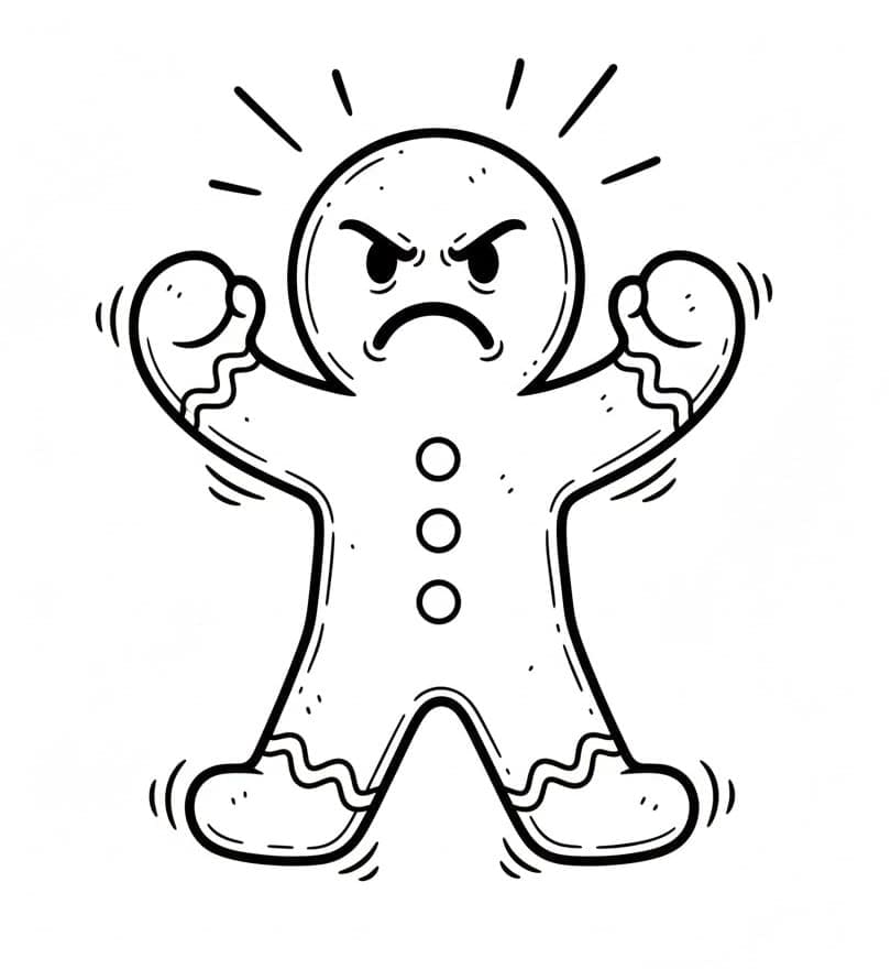 Omino di pan di zenzero arrabbiato da colorare