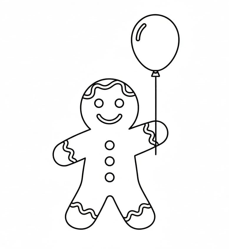 Omino di pan di zenzero con palloncino da colorare