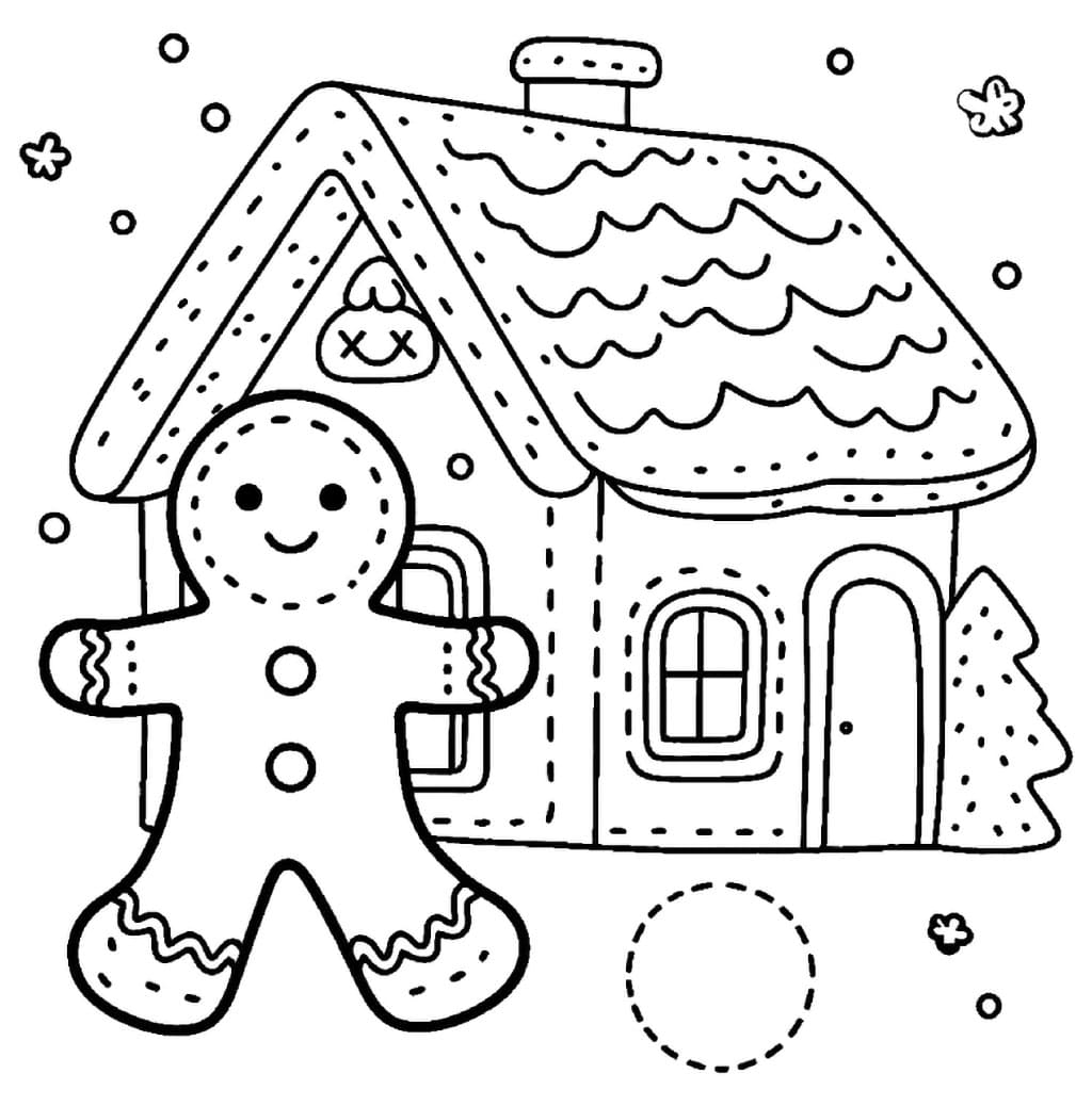 Omino di pan di zenzero e casa da colorare