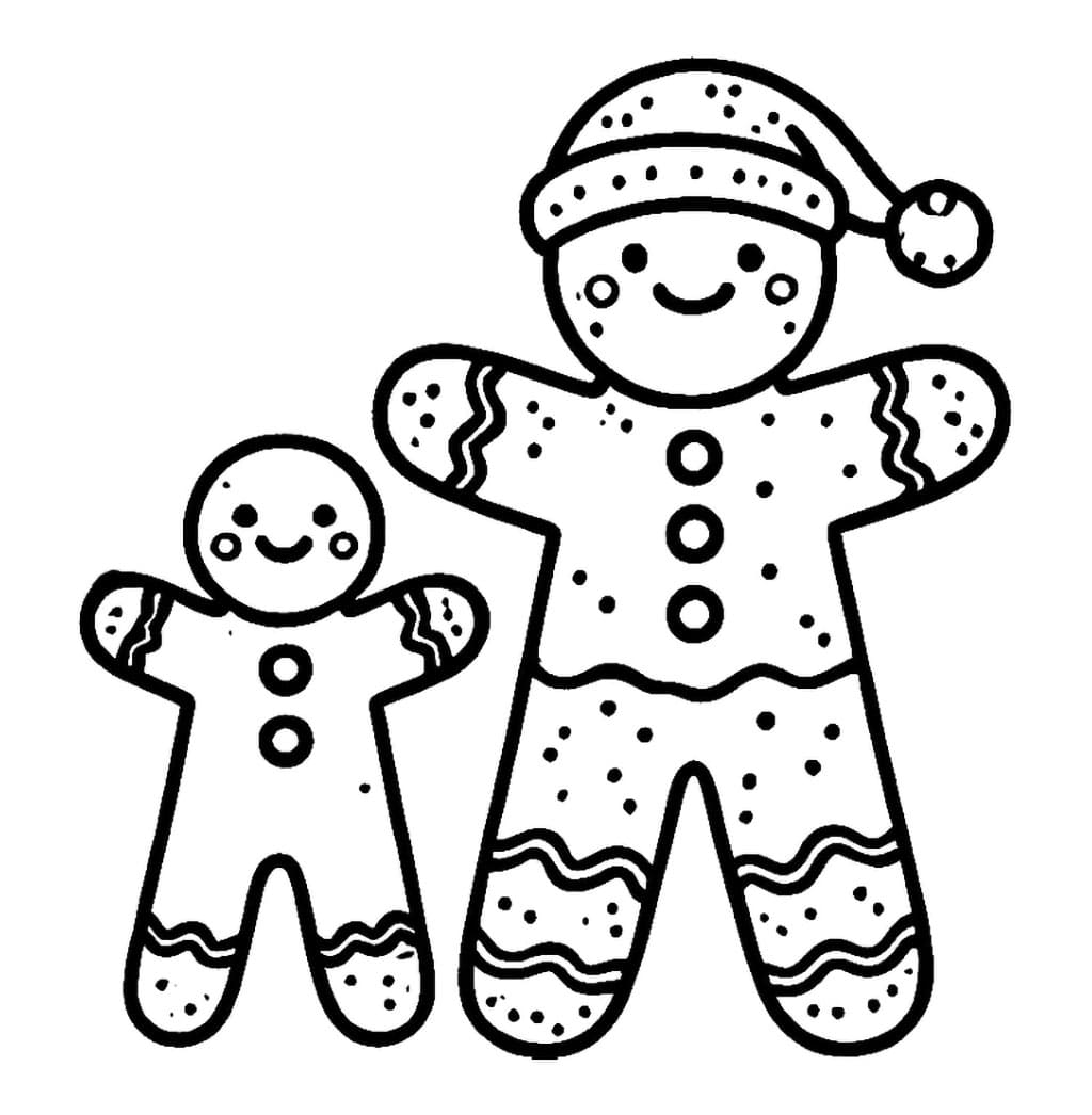 Omino di pan di zenzero grande e piccolo da colorare