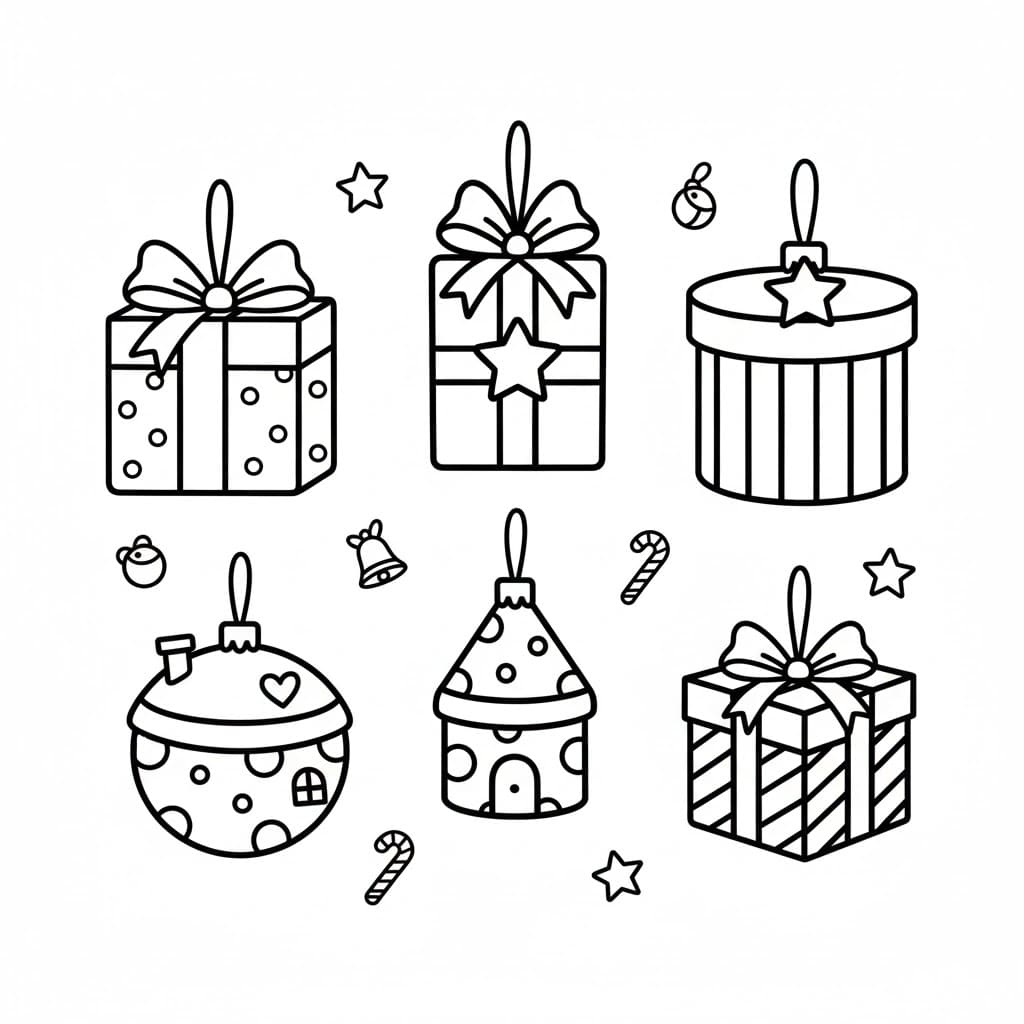 Ornamenti a Pacco Regalo da colorare