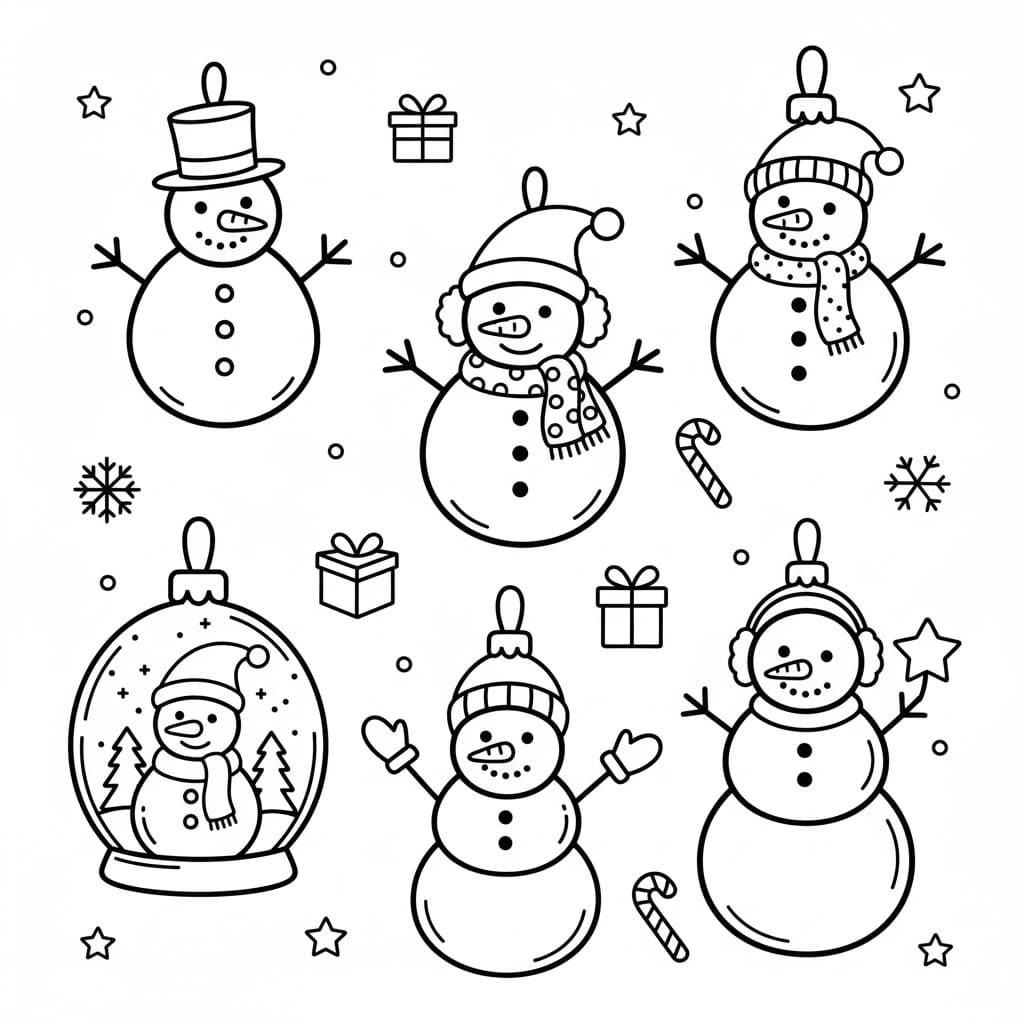Ornamenti a Pupazzo di Neve da colorare