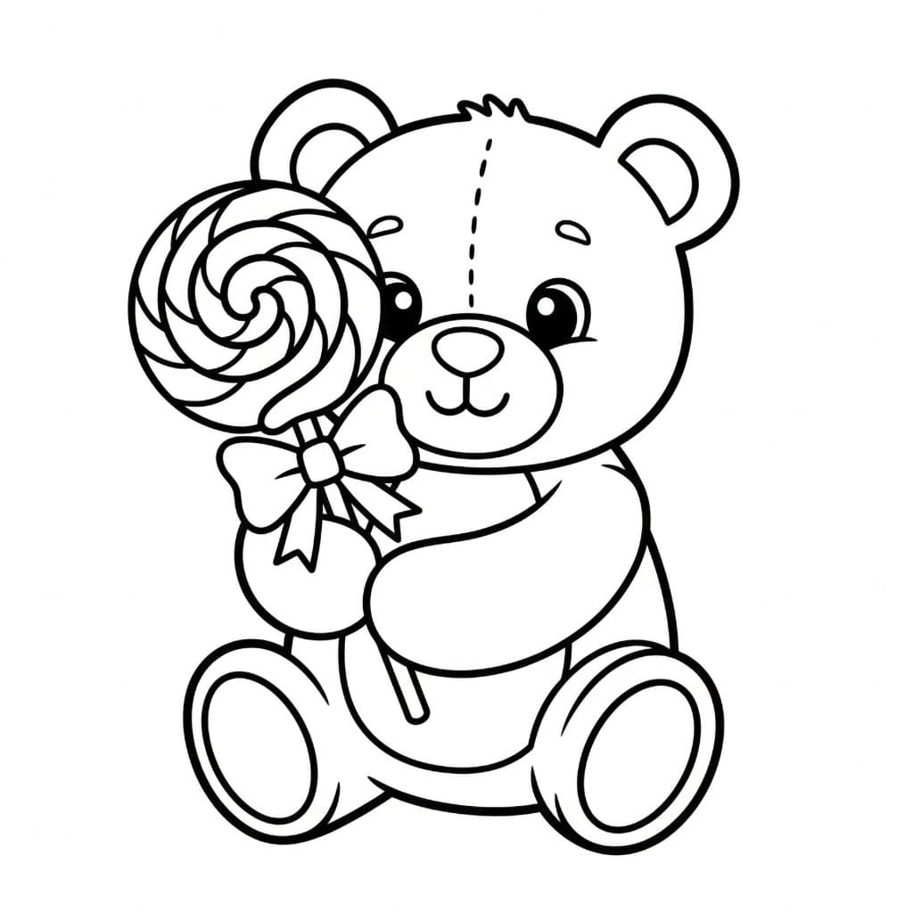 Orsacchiotto che tiene un lecca-lecca da colorare