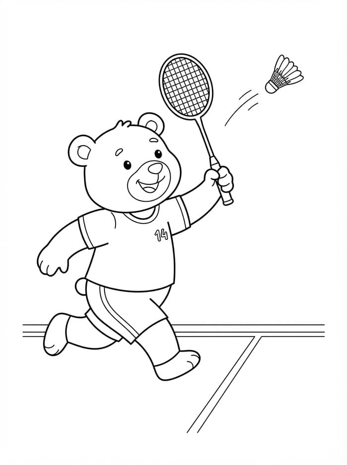 Orso che gioca a badminton da colorare