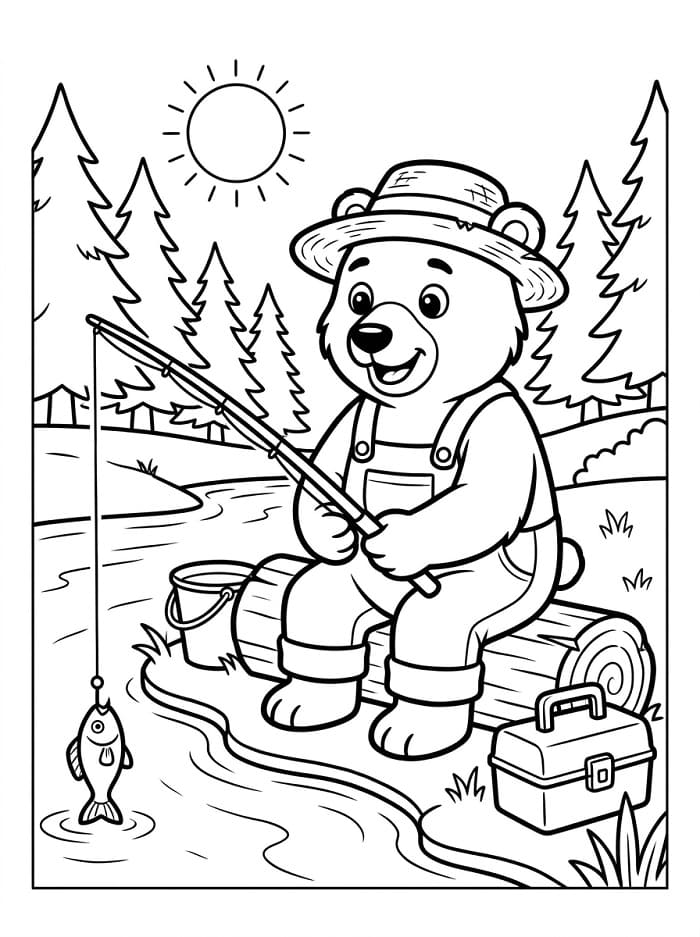Orso dei cartoni che pesca da colorare