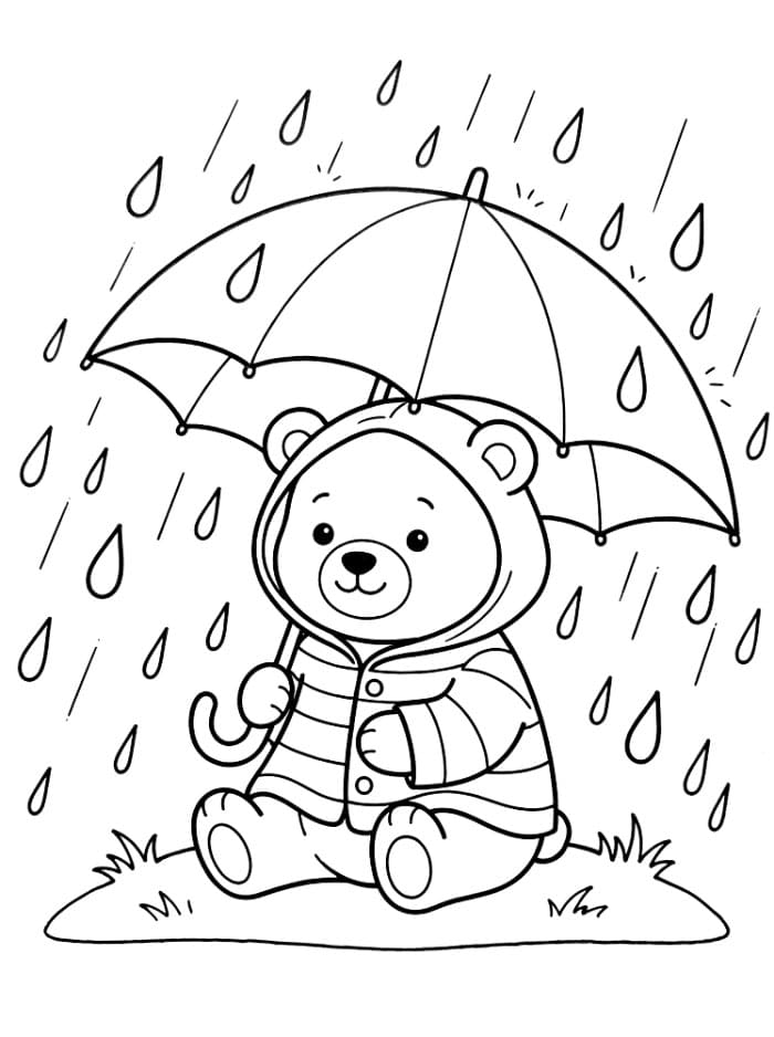 Orso sotto la pioggia da colorare