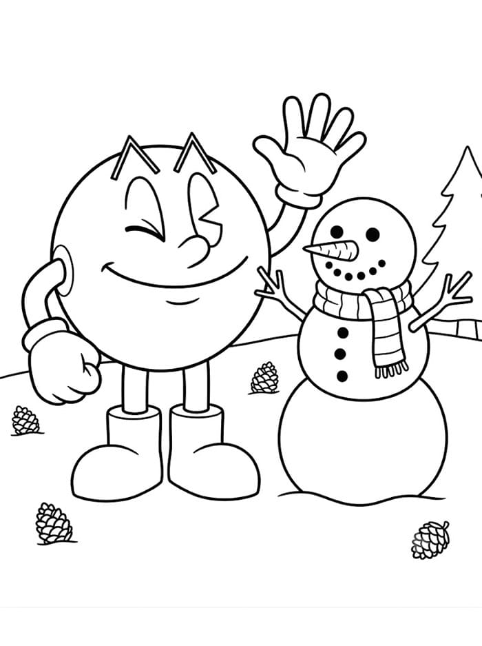 Pac Man e il pupazzo di neve da colorare
