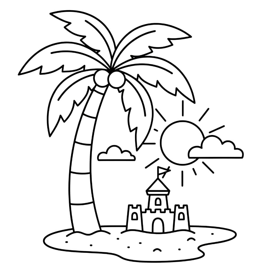 Palma con castello di sabbia da colorare