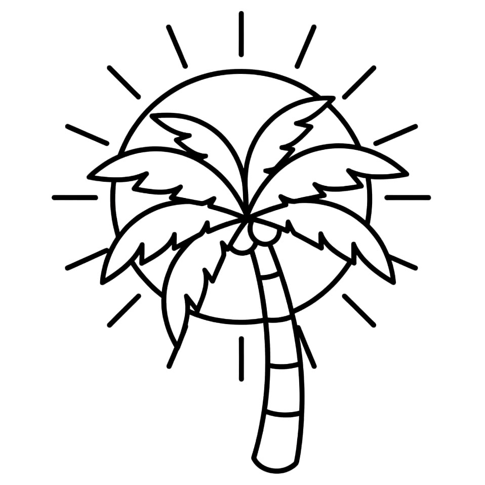 Palma con il sole alle spalle da colorare