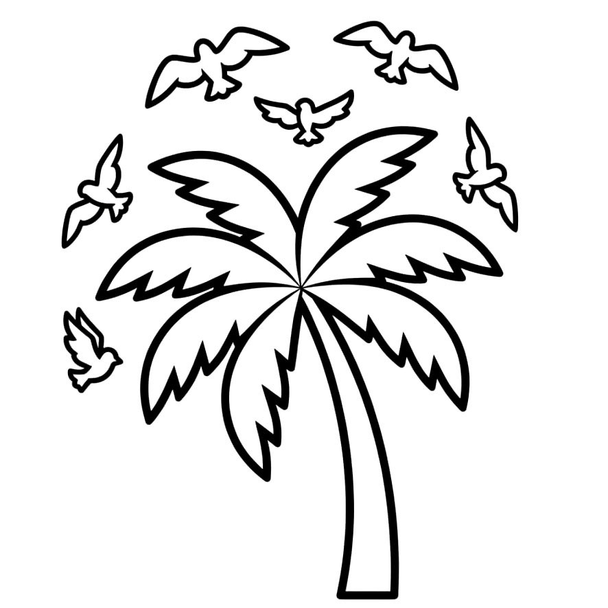 Palma con uccelli in volo da colorare