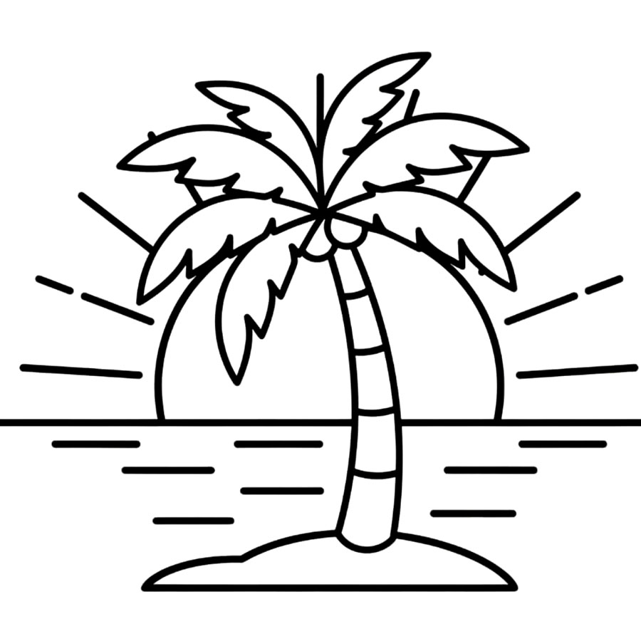Palma contro l'orizzonte dell'oceano da colorare
