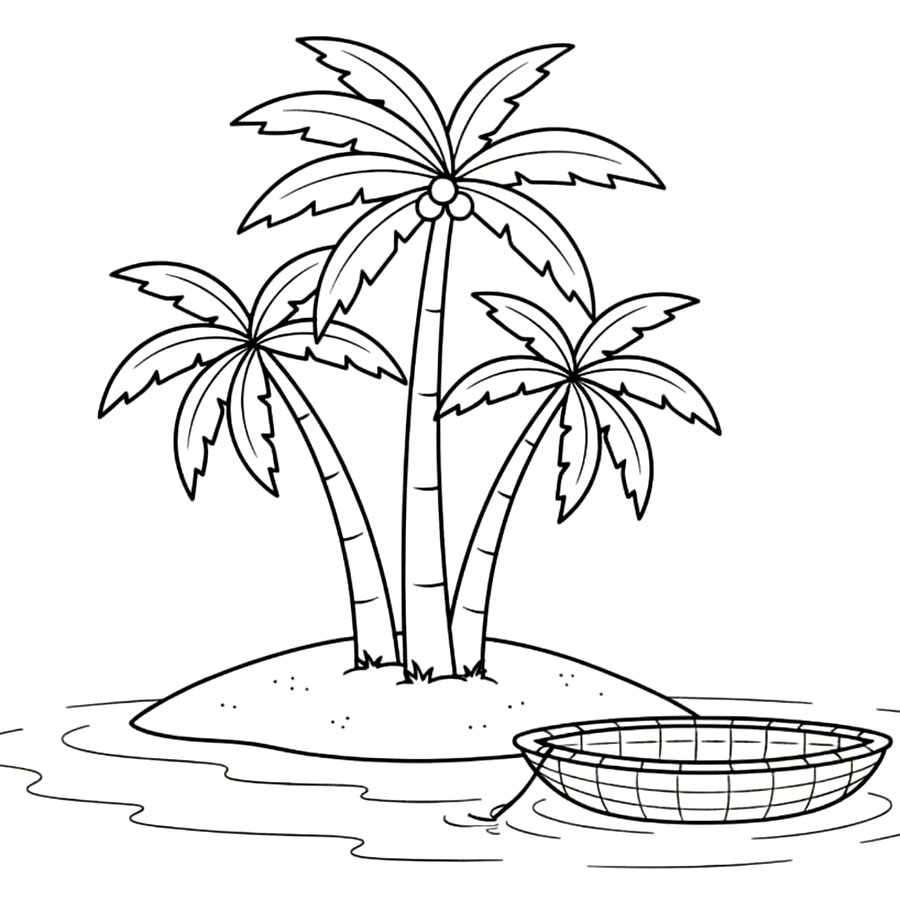 Palme e barca di vimini da colorare