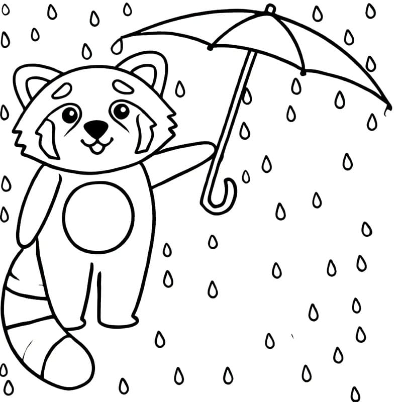 Panda rosso con un ombrello da colorare