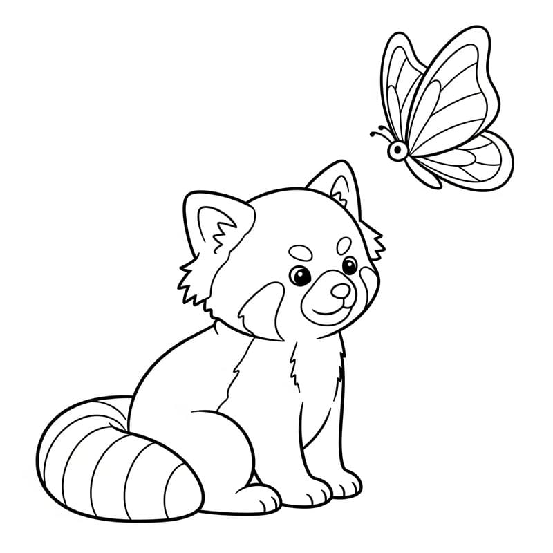 Panda rosso e farfalle da colorare